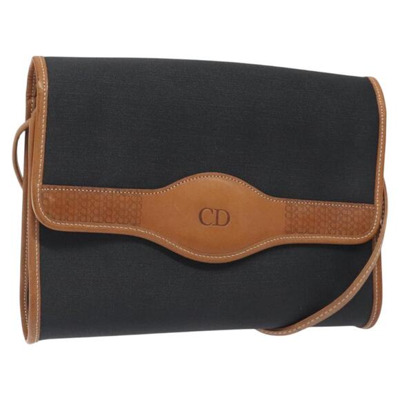 DIOR Shoulder Bag Pvc Leather Black Gold - Picture 1 of 12